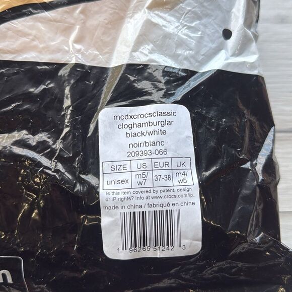 Crocs McDonald's X Classic Clog Hamburgular Blk/Whte/Yellow M5 W7 NWT in packag - Picture 8 of 11